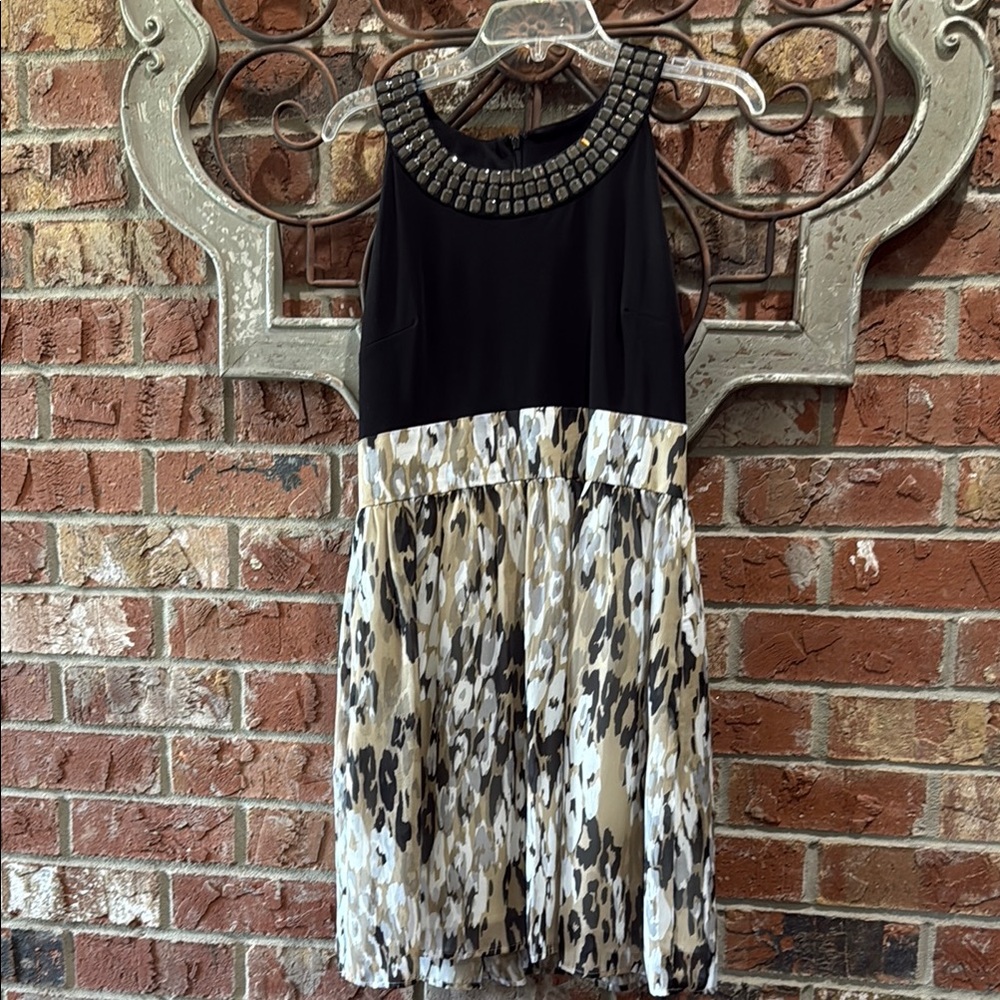 Ellen Tracy Black and Animal Print Mini Dress